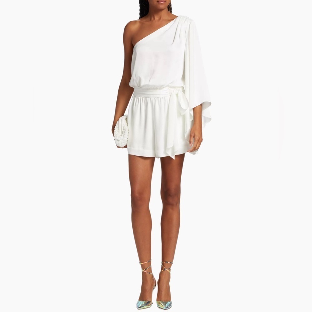 Ramy Brook Romper silky Gina One Shoulder Draped Satin asymmetrical smock tie